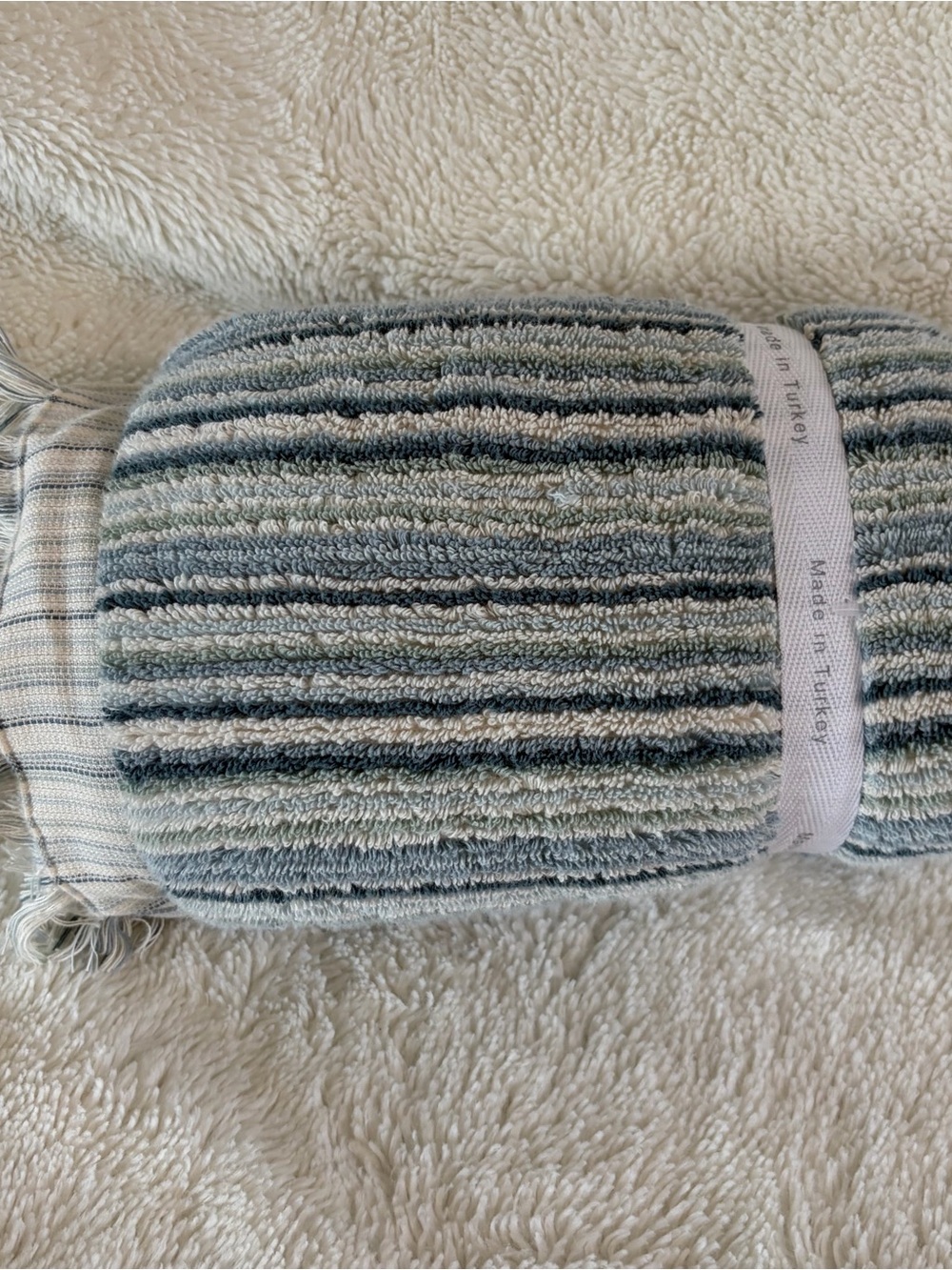 NWT Brooks Brothers Premium Turkish Aqua Green Striped Hand Towels S/2 - Picture 2 of 4